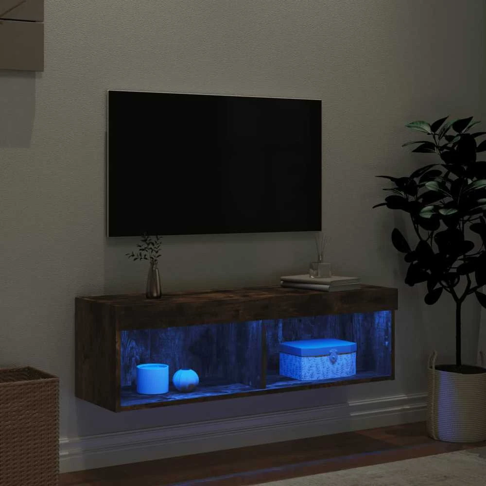 TV staliukas TV spintelė su LED lemputėmis, dūminio ąžuolo, 100x30x30cm