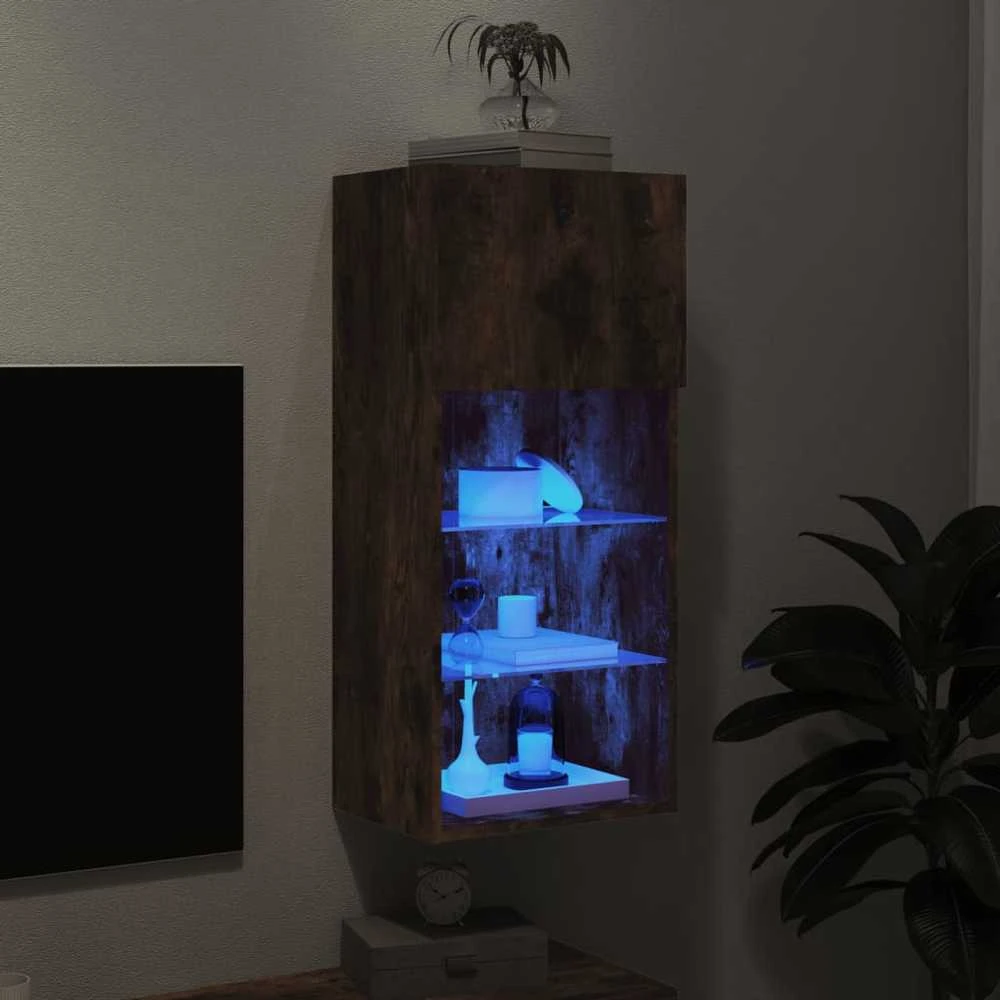TV staliukas TV spintelė su LED lemputėmis, dūminio ąžuolo, 40,5x30x90cm