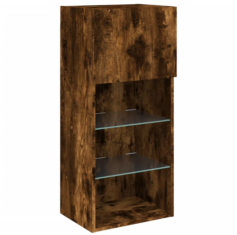 TV staliukas TV spintelė su LED lemputėmis, dūminio ąžuolo, 40,5x30x90cm