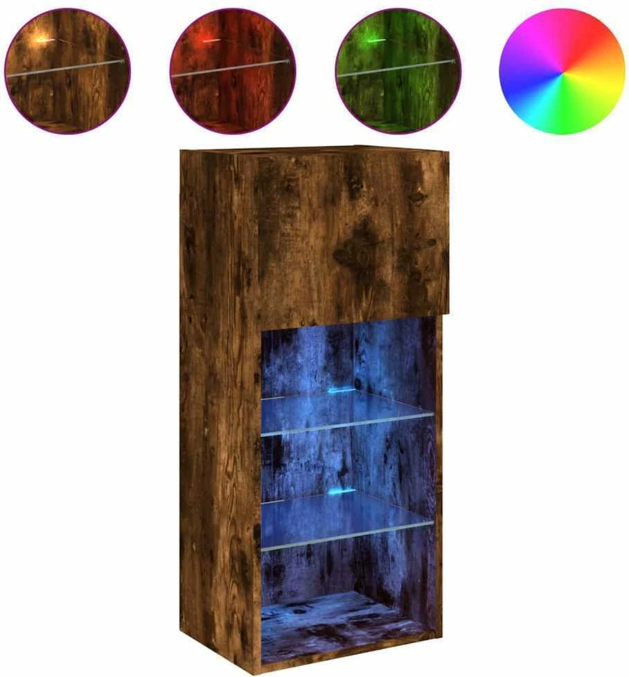 TV staliukas TV spintelė su LED lemputėmis, dūminio ąžuolo, 40,5x30x90cm