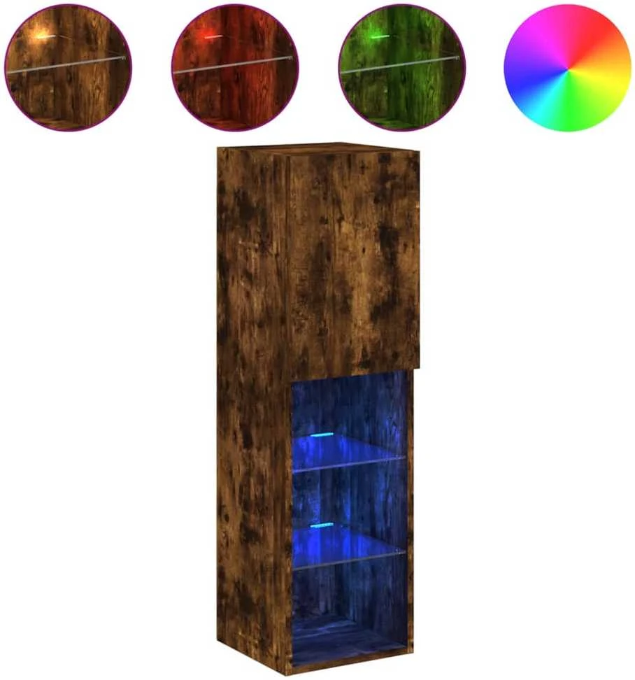 TV staliukas TV spintelė su LED lemputėmis, dūminio ąžuolo, 30,5x30x102cm