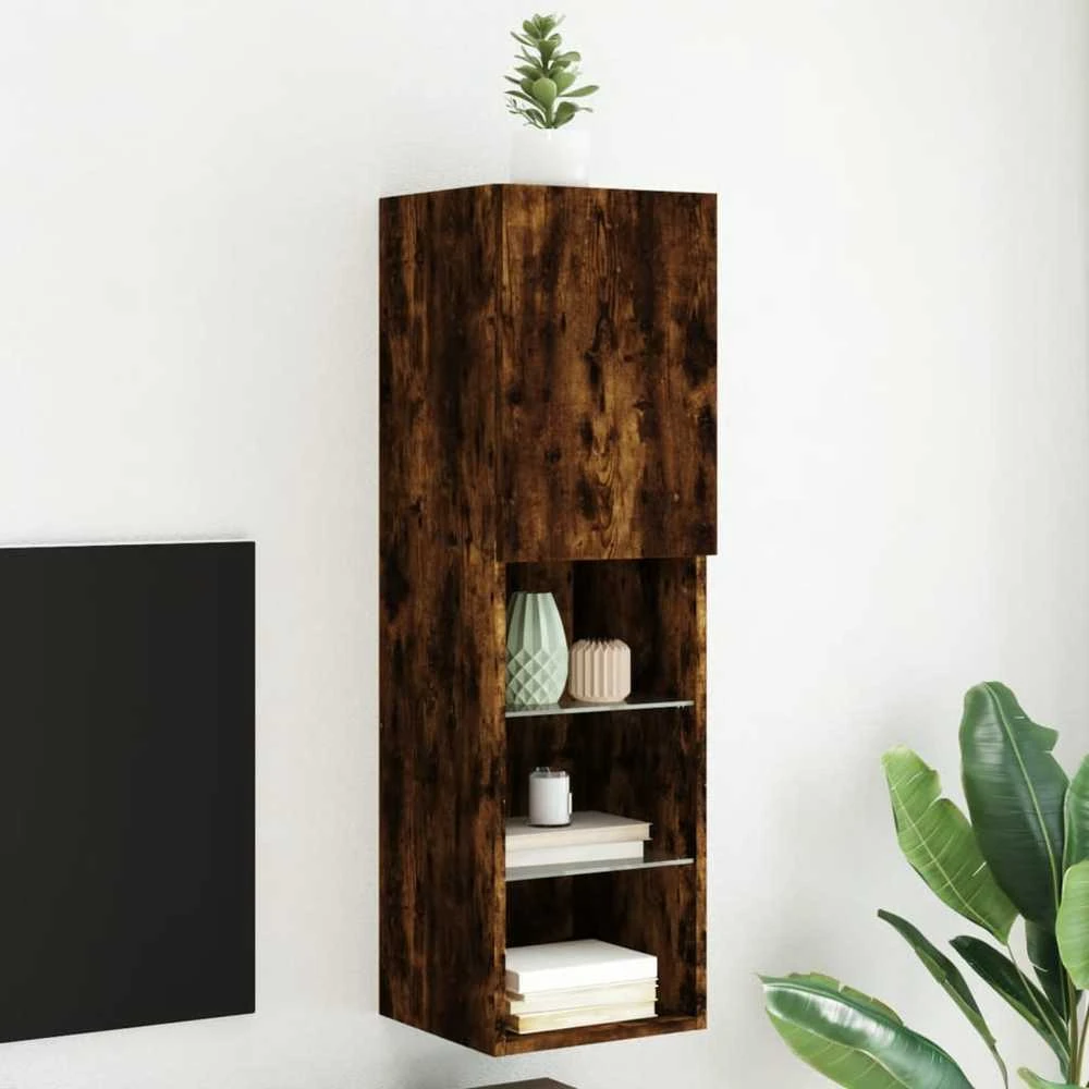TV staliukas TV spintelė su LED lemputėmis, dūminio ąžuolo, 30,5x30x102cm