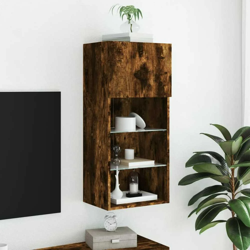 TV staliukas TV spintelė su LED lemputėmis, dūminio ąžuolo, 40,5x30x90cm