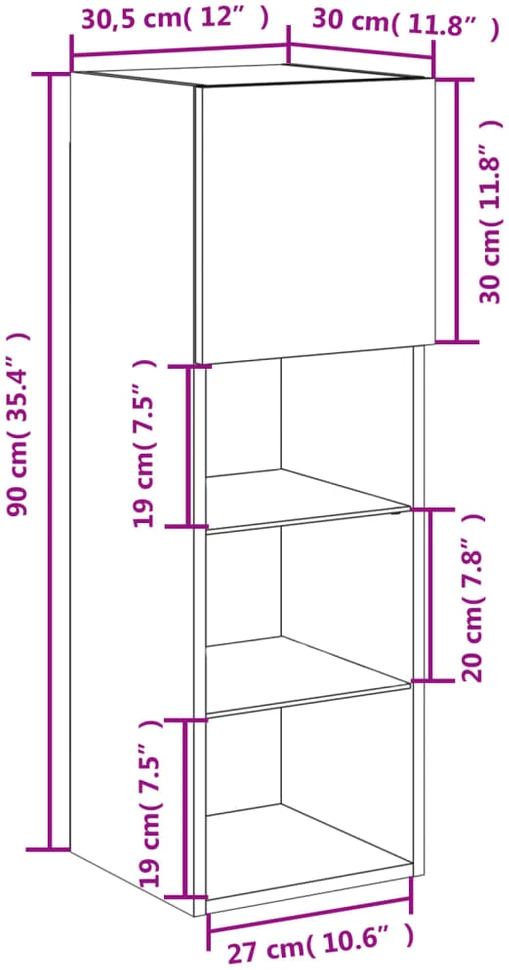 TV staliukas TV spintelė su LED lemputėmis, dūminio ąžuolo, 30,5x30x90cm