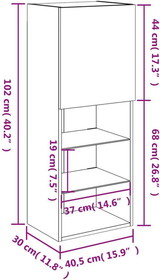 TV staliukas TV spintelė su LED lemputėmis, dūminio ąžuolo, 40,5x30x102cm