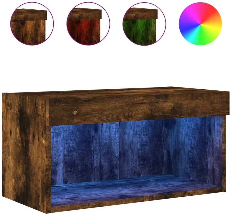 TV staliukas TV spintelė su LED lemputėmis, dūminio ąžuolo, 60x30x30cm