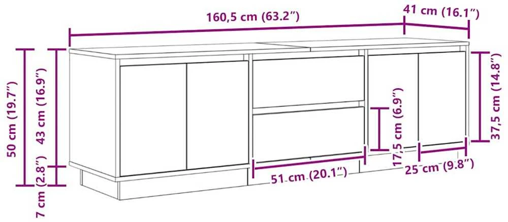 TV staliukas TV spintelė su LED lemputėmis, dūminio ąžuolo, 160,5x41x50 cm