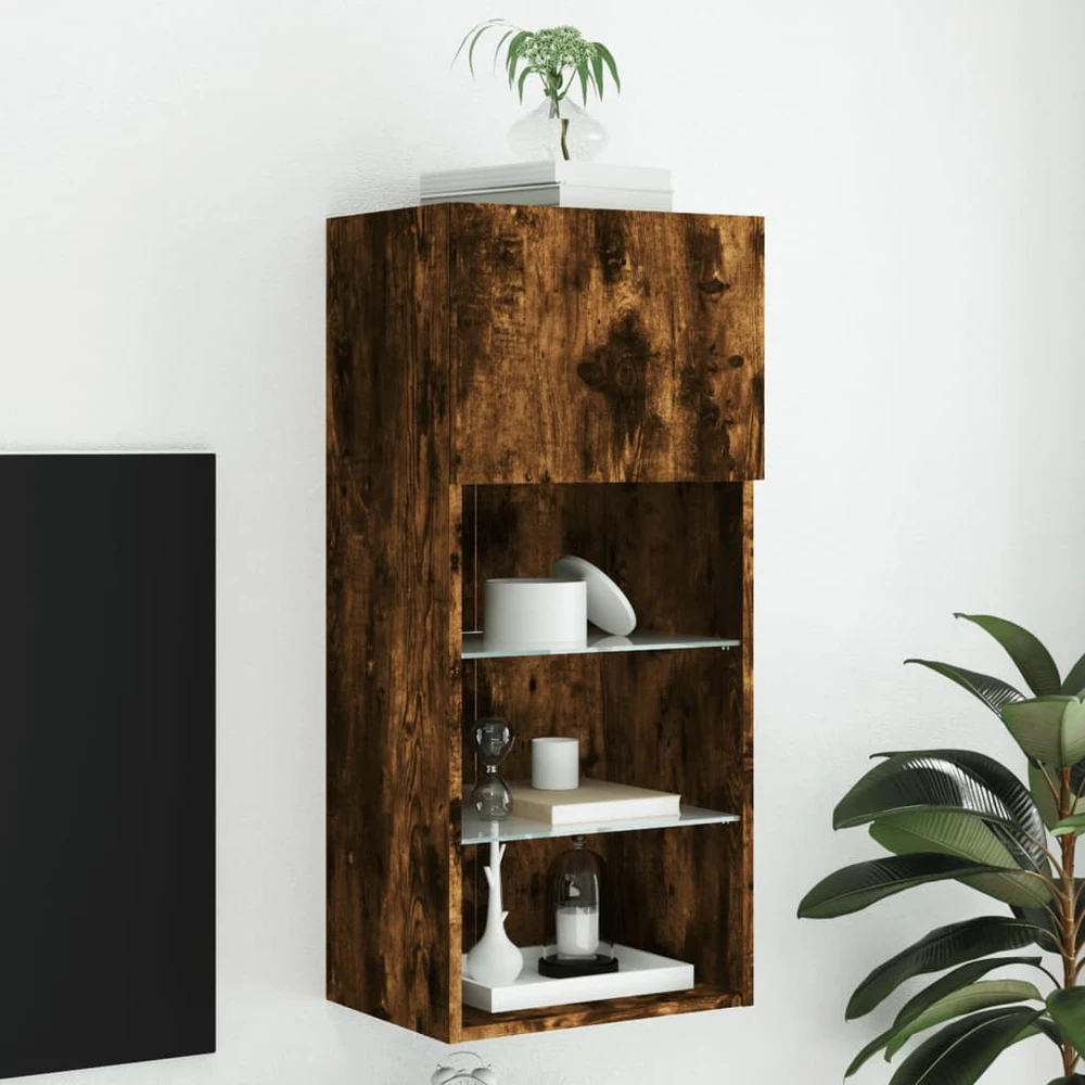 TV staliukas TV spintelė su LED lemputėmis, dūminio ąžuolo, 40,5x30x90cm
