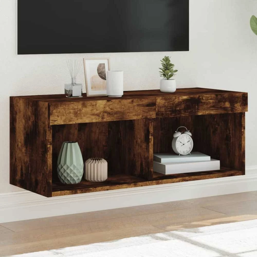 TV staliukas TV spintelė su LED lemputėmis, dūminio ąžuolo, 80x30x30cm
