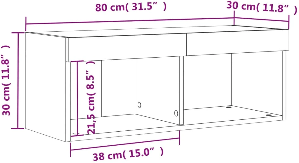 TV staliukas TV spintelė su LED lemputėmis, dūminio ąžuolo, 80x30x30cm