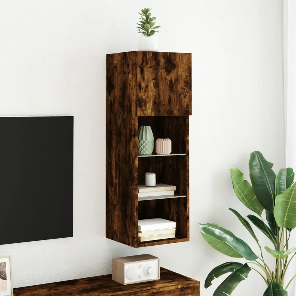 TV staliukas TV spintelė su LED lemputėmis, dūminio ąžuolo, 30,5x30x90cm