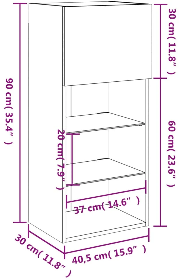 TV staliukas TV spintelė su LED lemputėmis, dūminio ąžuolo, 40,5x30x90cm