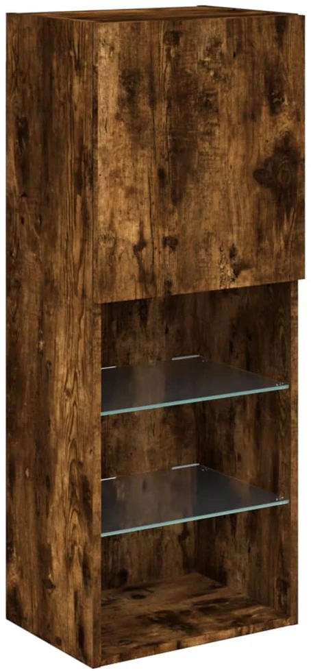 TV staliukas TV spintelė su LED lemputėmis, dūminio ąžuolo, 40,5x30x102cm