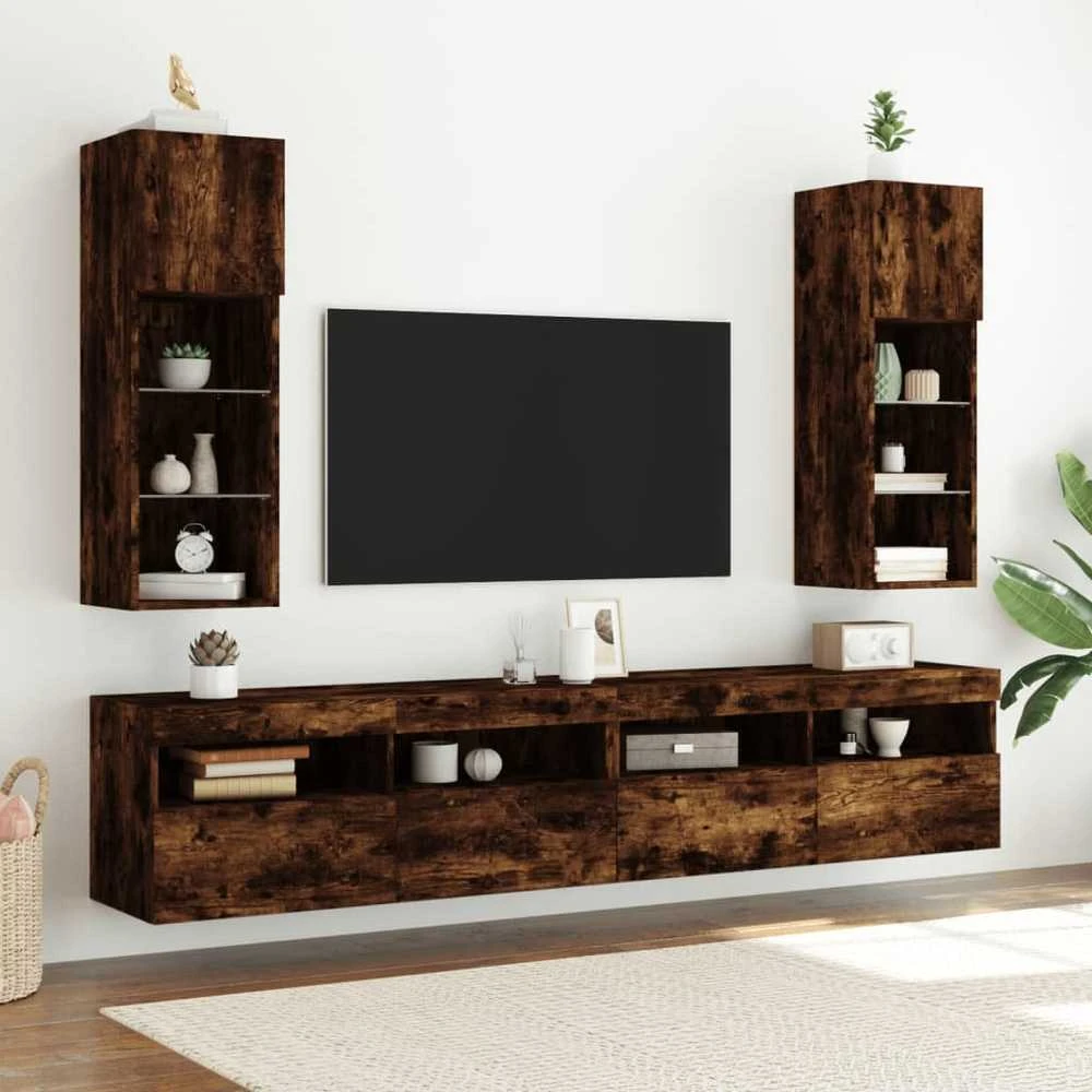 TV staliukas TV spintelė su LED lemputėmis, dūminio ąžuolo, 30,5x30x90cm