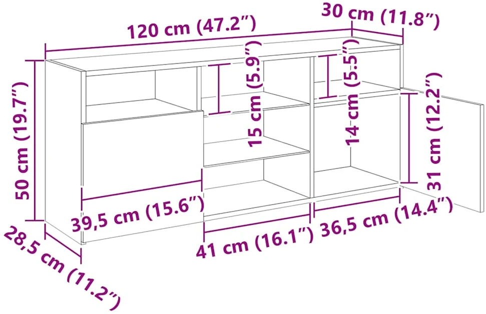 TV staliukas TV spintelė su LED lemputėmis, juodo ąžuolo spalvos, 120x30x50cm, inžinerinė mediena