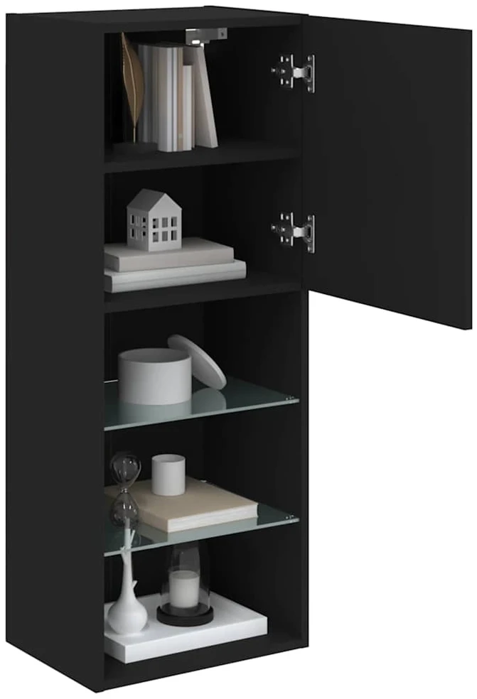 TV spintelė su LED lemputėmis, juodos spalvos, 40,5x30x102cm