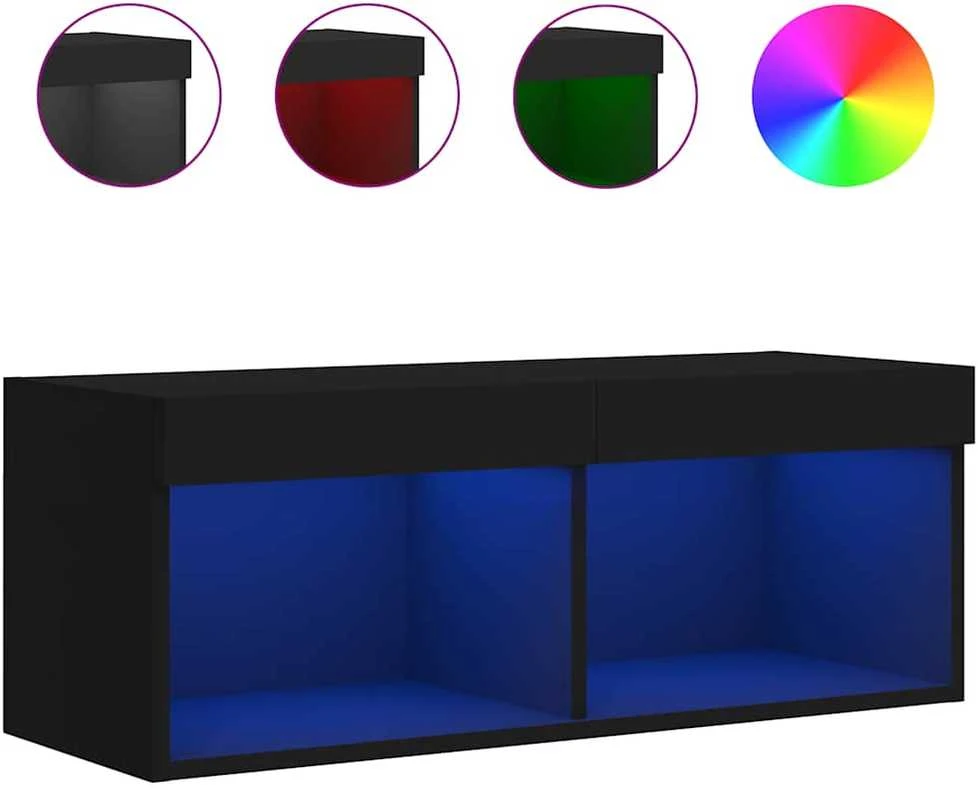 TV staliukas TV spintelė su LED lemputėmis, juodos spalvos, 80x30x30cm