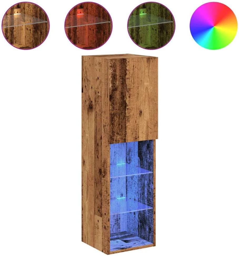 TV staliukas TV spintelė su LED lemputėmis, medienos spalvos, 30,5x30x102cm