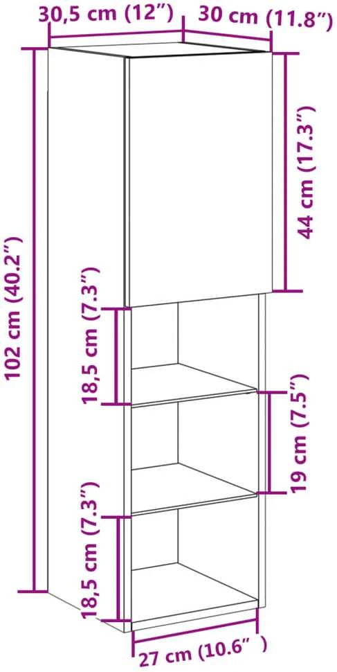 TV staliukas TV spintelė su LED lemputėmis, medienos spalvos, 30,5x30x102cm
