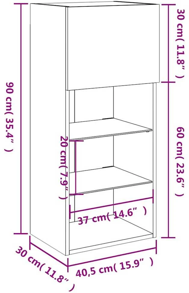 TV staliukas TV spintelė su LED lemputėmis, pilka ąžuolo, 40,5x30x90cm