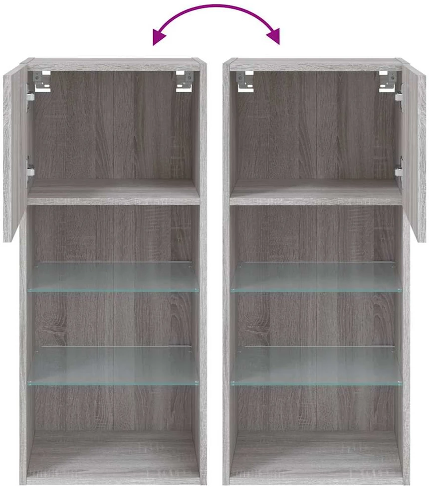 TV staliukas TV spintelė su LED lemputėmis, pilka ąžuolo, 40,5x30x90cm