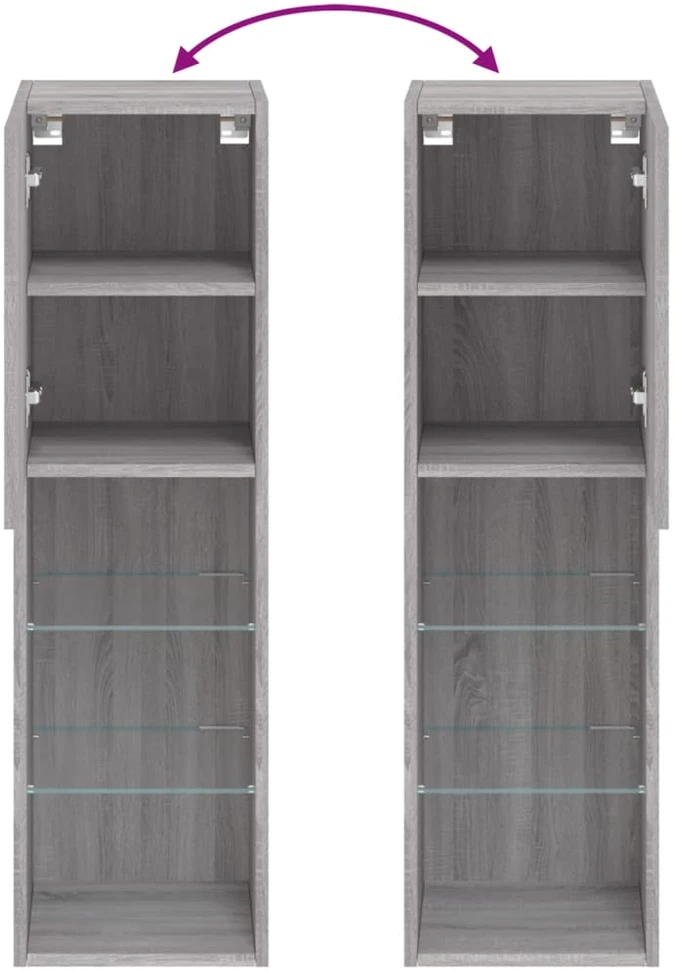 TV staliukas TV spintelė su LED lemputėmis, pilka ąžuolo, 30,5x30x102cm