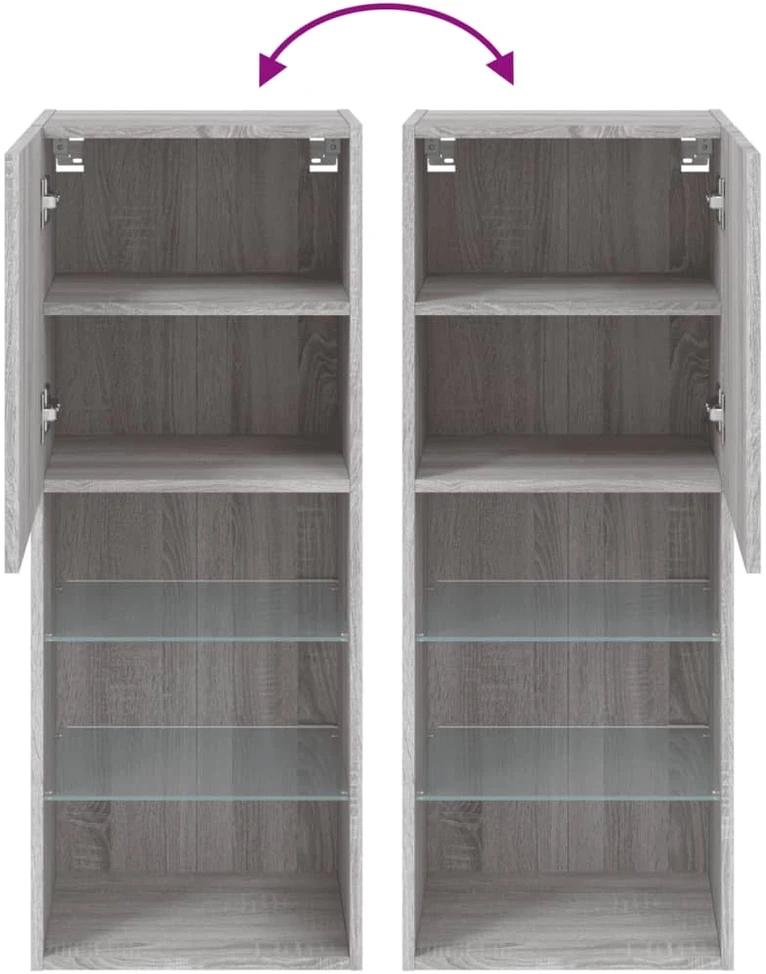 TV staliukas TV spintelė su LED lemputėmis, pilka ąžuolo, 40,5x30x102cm