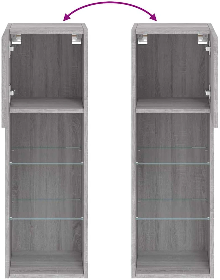 TV staliukas TV spintelė su LED lemputėmis, pilka ąžuolo, 30,5x30x90cm