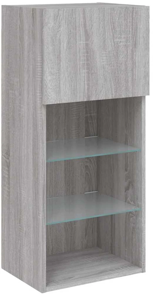 TV staliukas TV spintelė su LED lemputėmis, pilka ąžuolo, 40,5x30x90cm