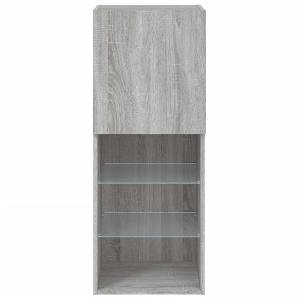 TV staliukas TV spintelė su LED lemputėmis, pilka ąžuolo, 40,5x30x102cm