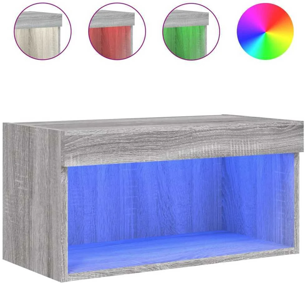 TV staliukas TV spintelė su LED lemputėmis, pilka ąžuolo, 60x30x30cm