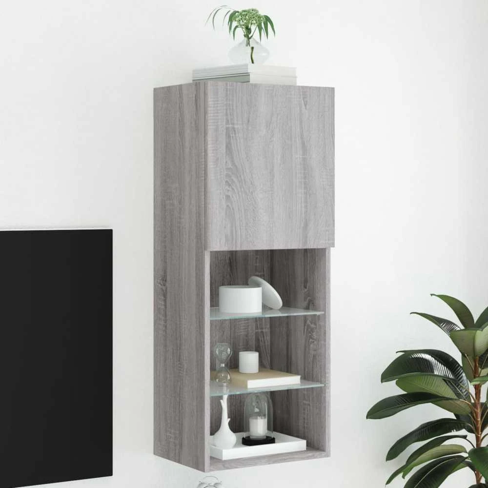 TV staliukas TV spintelė su LED lemputėmis, pilka ąžuolo, 40,5x30x102cm