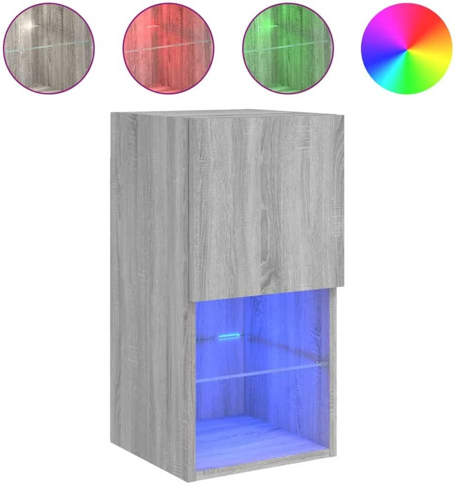 TV staliukas TV spintelė su LED lemputėmis, pilka ąžuolo, 30,5x30x60cm