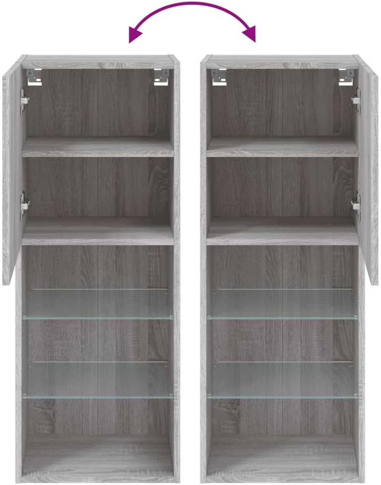 TV staliukas TV spintelė su LED lemputėmis, pilka ąžuolo, 40,5x30x102cm