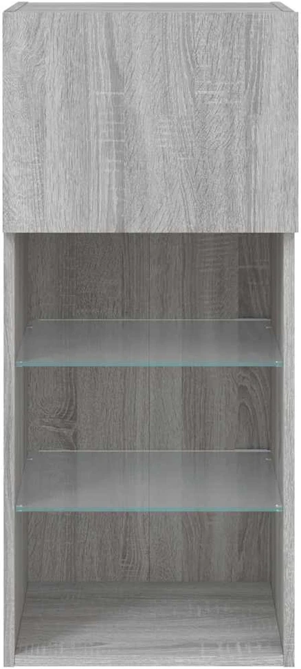TV staliukas TV spintelė su LED lemputėmis, pilka ąžuolo, 40,5x30x90cm