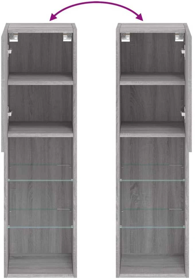 TV staliukas TV spintelė su LED lemputėmis, pilka ąžuolo, 30,5x30x102cm