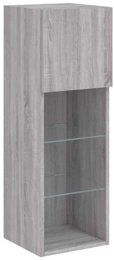 TV staliukas TV spintelė su LED lemputėmis, pilka ąžuolo, 30,5x30x90cm