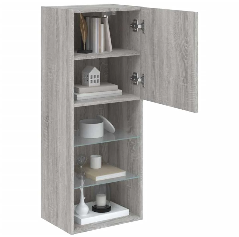 TV staliukas TV spintelė su LED lemputėmis, pilka ąžuolo, 40,5x30x102cm