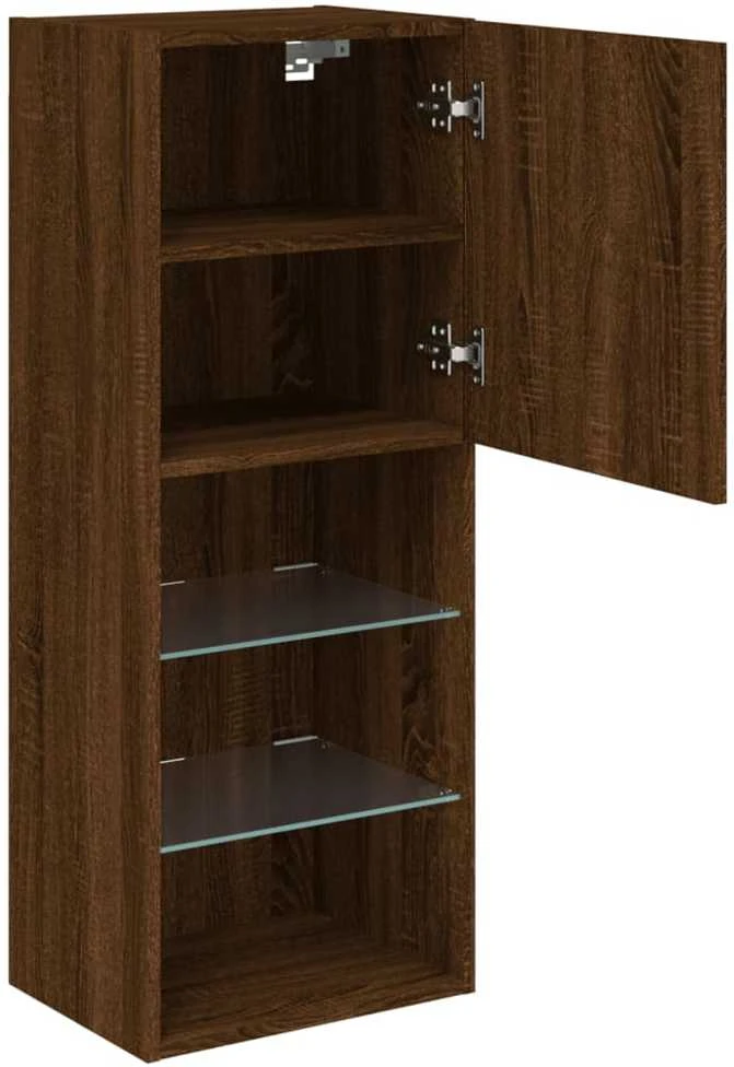 TV staliukas TV spintelė su LED lemputėmis, ruda ąžuolo, 40,5x30x102cm
