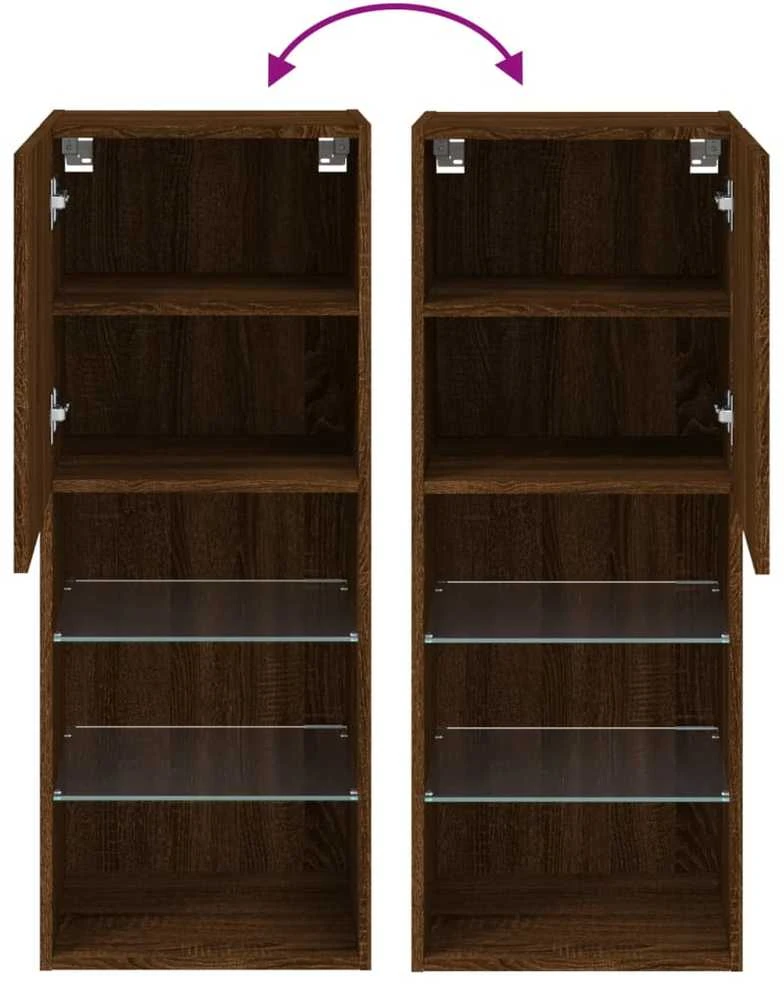 TV staliukas TV spintelė su LED lemputėmis, ruda ąžuolo, 40,5x30x102cm