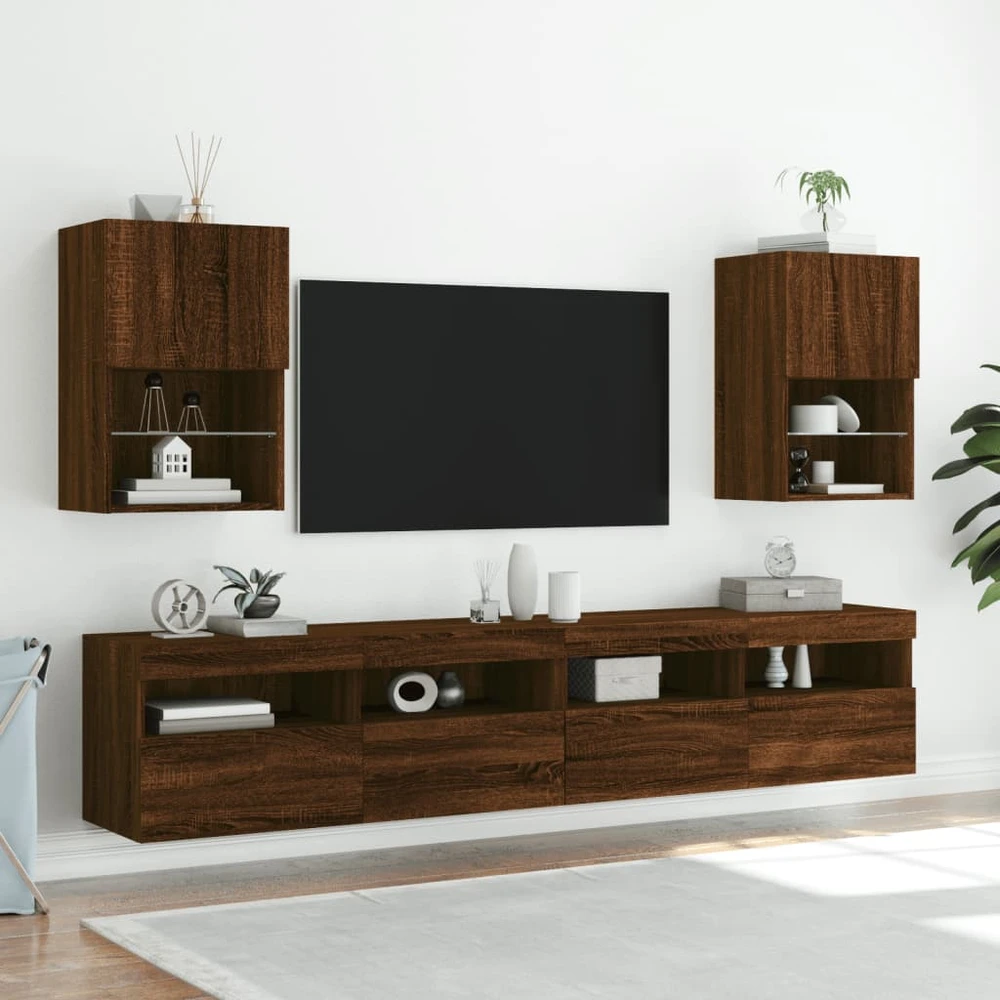 TV staliukas TV spintelė su LED lemputėmis, ruda ąžuolo, 40,5x30x60cm
