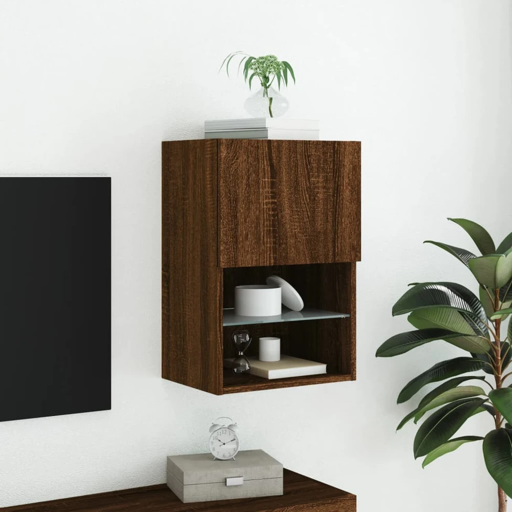 TV staliukas TV spintelė su LED lemputėmis, ruda ąžuolo, 40,5x30x60cm