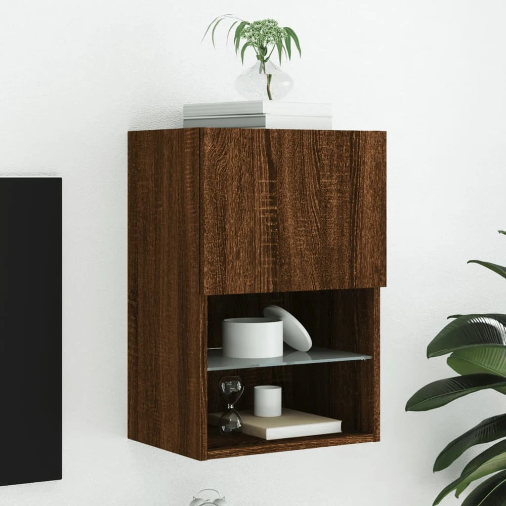 TV staliukas TV spintelė su LED lemputėmis, ruda ąžuolo, 40,5x30x60cm