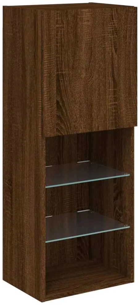 TV staliukas TV spintelė su LED lemputėmis, ruda ąžuolo, 40,5x30x102cm