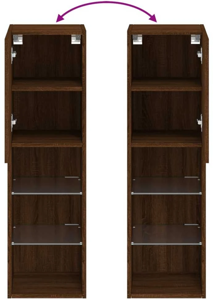 TV staliukas TV spintelė su LED lemputėmis, ruda ąžuolo, 30,5x30x102cm