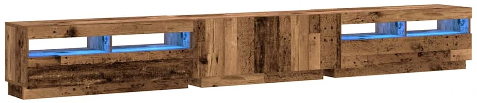 TV staliukas TV spintelė su LED lemputėmis, senovinė mediena, 300x35x40cm, inžinerinė mediena