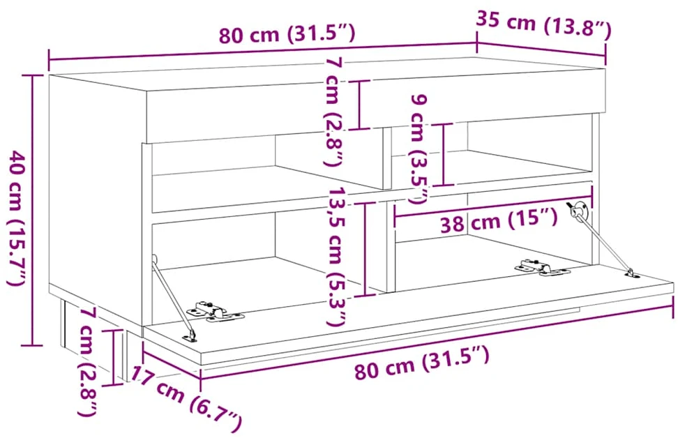 TV staliukas TV spintelė su LED lemputėmis, senovinė mediena, 260x35x40cm, inžinerinė mediena