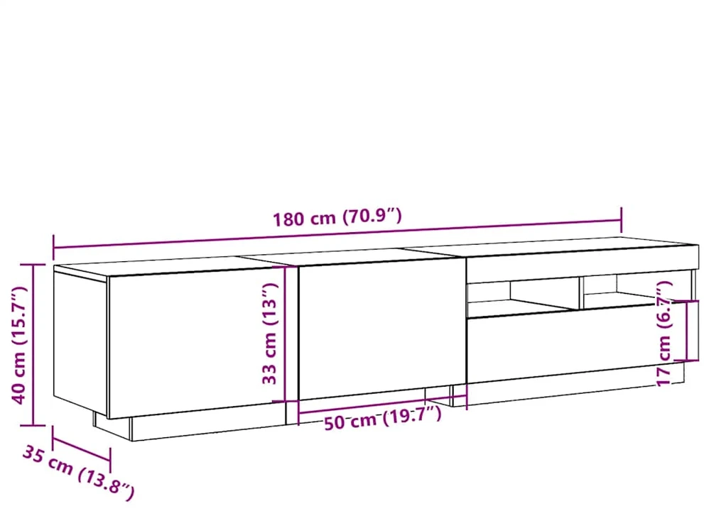 TV staliukas TV spintelė su LED lemputėmis, senovinė mediena, 180x35x40cm, inžinerinė mediena