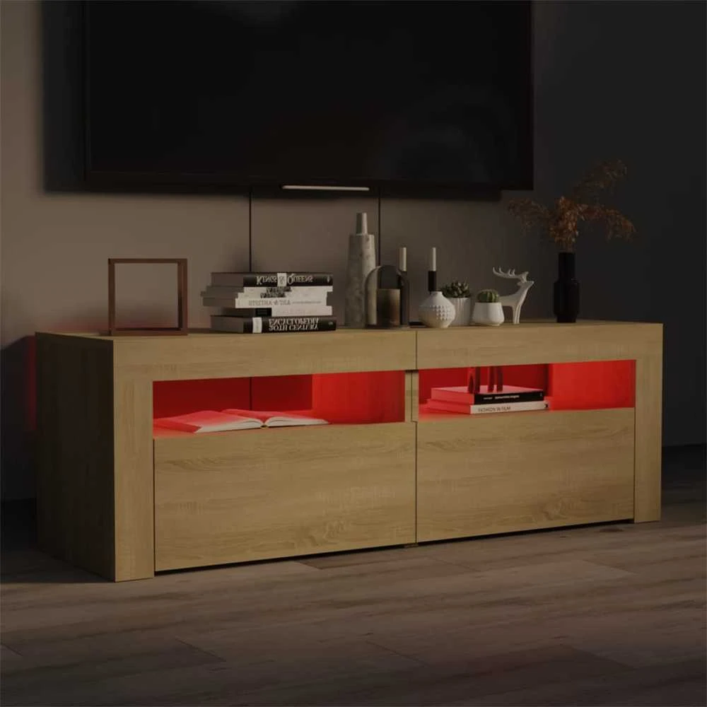 TV staliukas TV spintelė su LED, sonoma ąžuolo, 120x35x40 cm