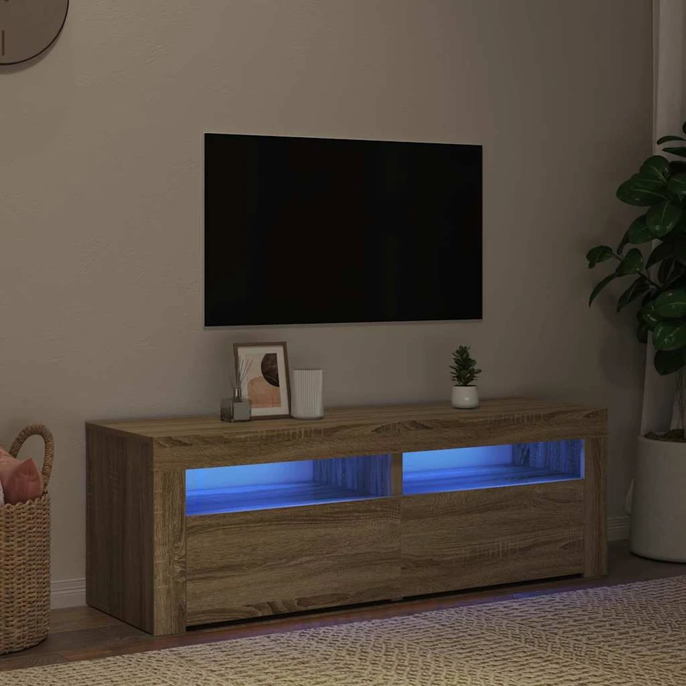 TV staliukas TV spintelė su LED, sonoma ąžuolo, 120x35x40 cm